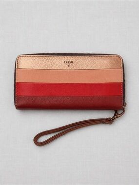 Fossil Leather Colorblock Zip-Around Continental Wristlet Wallet (Style SL4421).